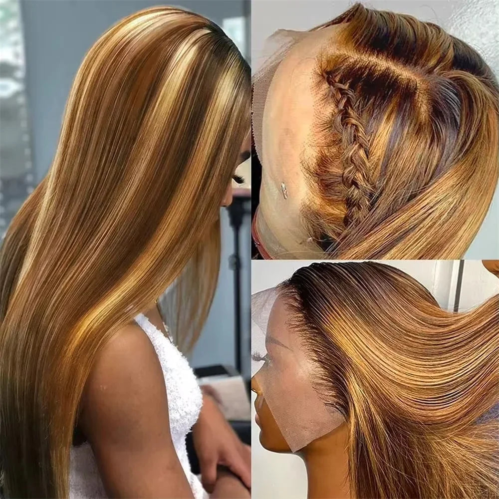 Highlight Wig 13x6 Human Hair Honey Blonde Brown Colored HD Lace Front Wigs For Women Pre Plucked Bone Straight Lace Frontal Wig