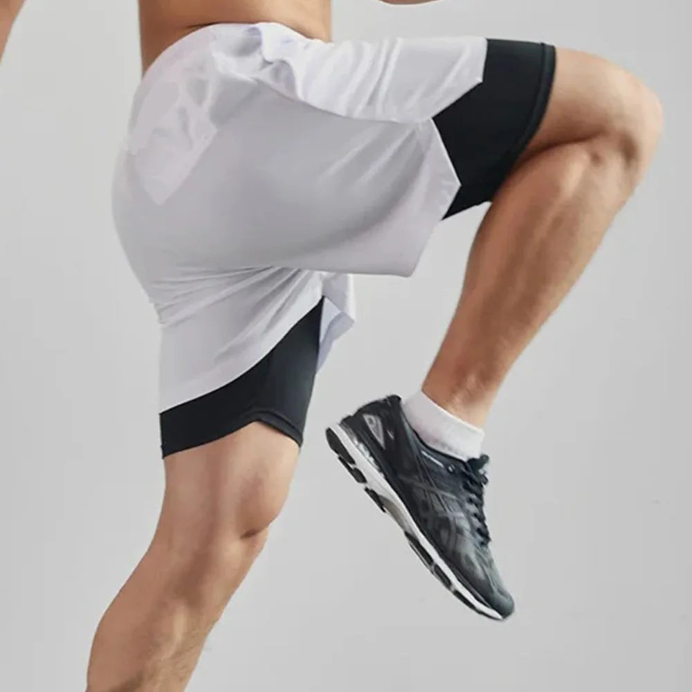 Men Sport Shorts Sportswear Double-deck Running Shorts 2 In 1 Beach Bottoms Summer Gym Fitness Training Jogging Short Pants Men