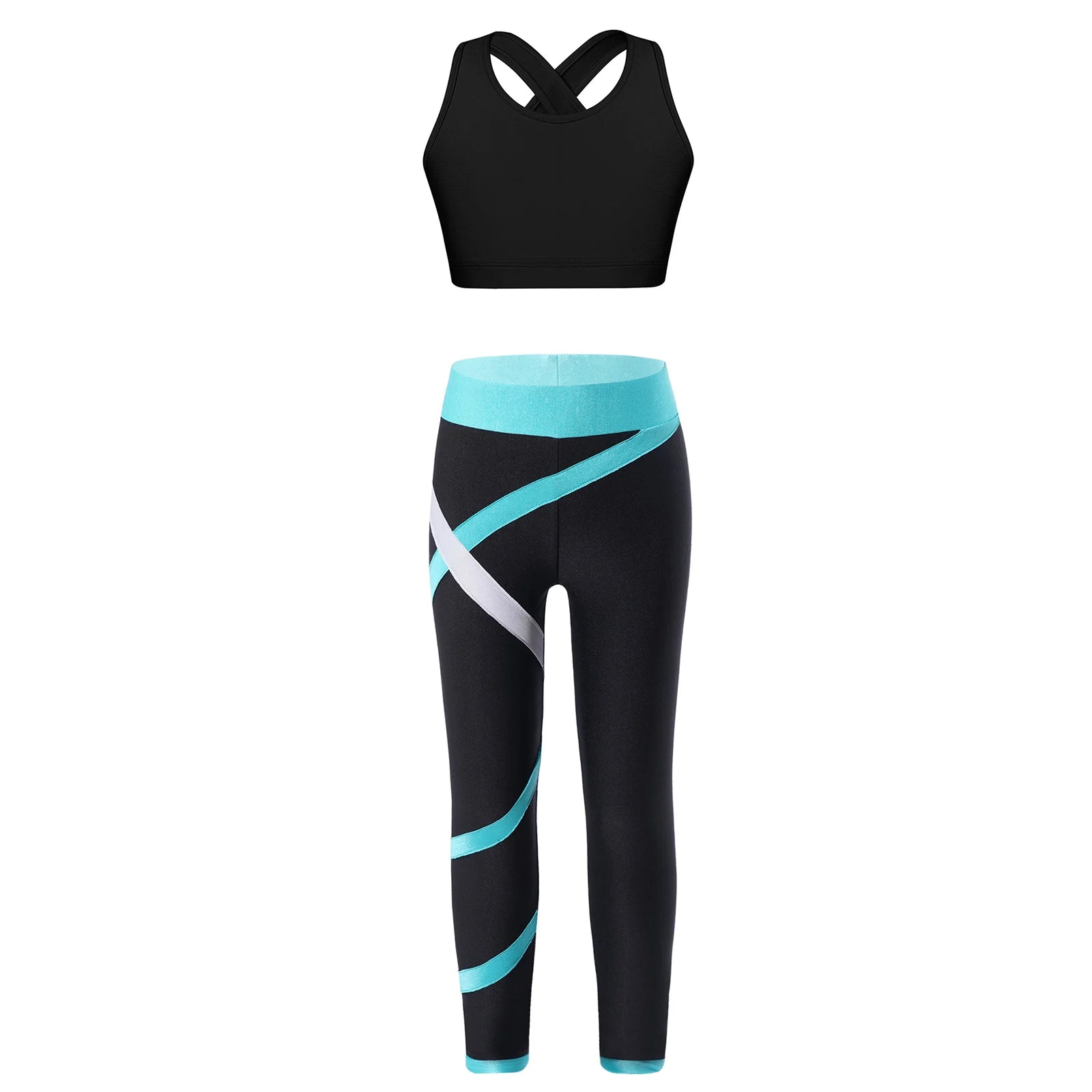 Sport Sets for Kids Girls Yoga Tracksuits Sleeveless U Neck Crop Top with Leggings Pants Set for Fitness Gym Workout Sportswear