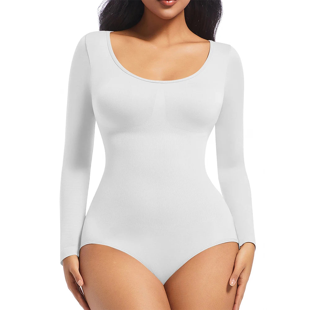 Bodysuits Shapewear for Women Thong Shaper Corsets Long Sleeve Seamless Waist Trainer Crew Neck BodySuit