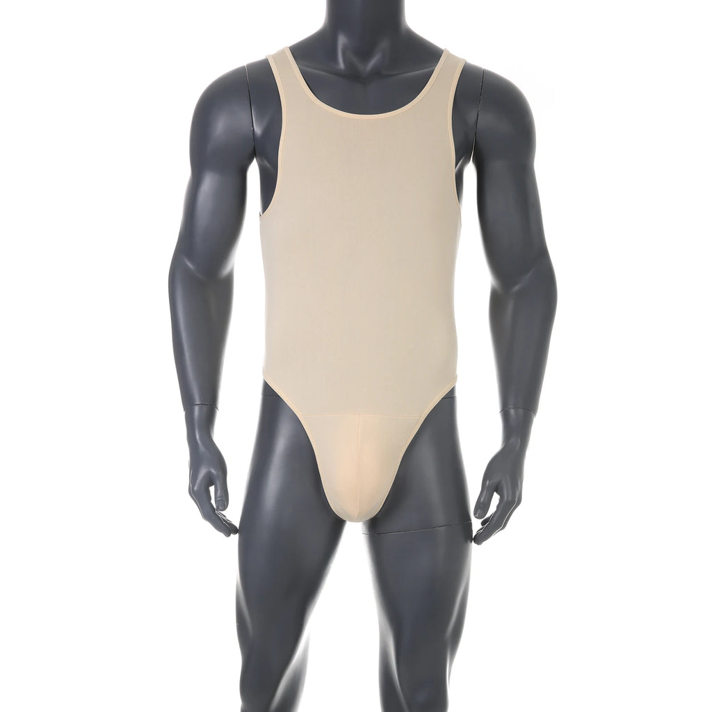 Men Shapewear Bodysuit Tummy Control Sexy Leotard Jock Strap Slimming Sleeveless Open Buttocks One-Piece Undershirt Shaper