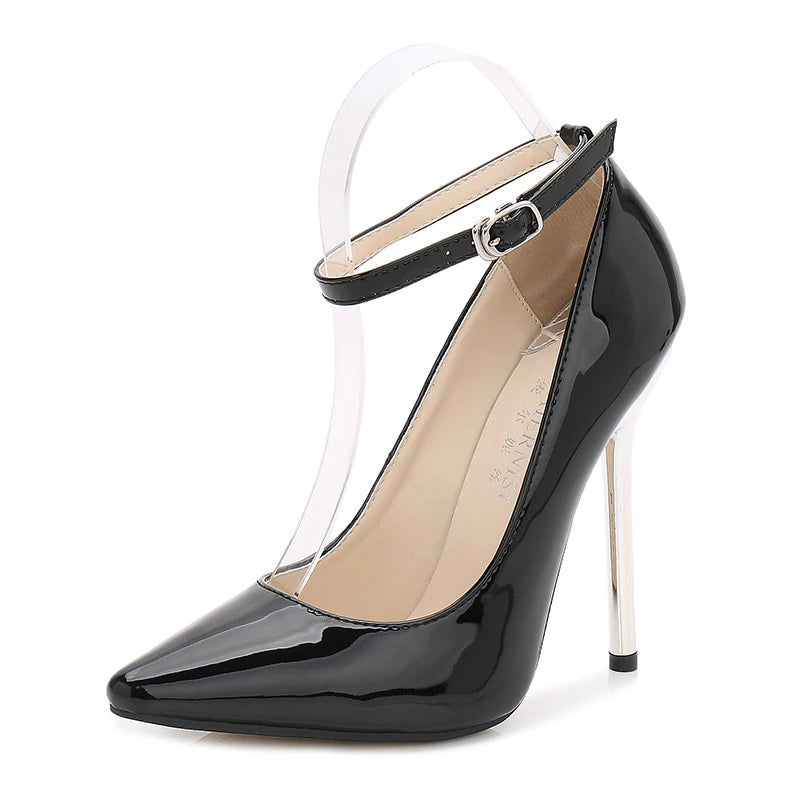 European And American Fashion Professional Pointed Toe Large-Size Heel Shoes Thin Heel Model Host Single Shoes Female Elegant