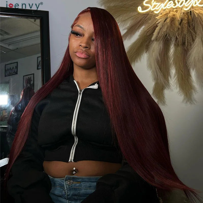 Red Burgundy Bye Bye Knots Wig Blonde Ginger Lace Front Wig 9X6 Glueless Wig Straight Human Hair Wigs Wear Go Pre-Cut Lace Wigs