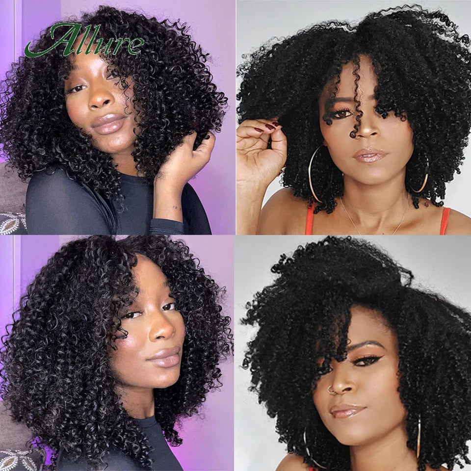 Curly Human Hair Wig Short Kinky Curly Wigs For Women 12inches Brown Afro Curly Human Hair Wigs On Clearance Sale 180density