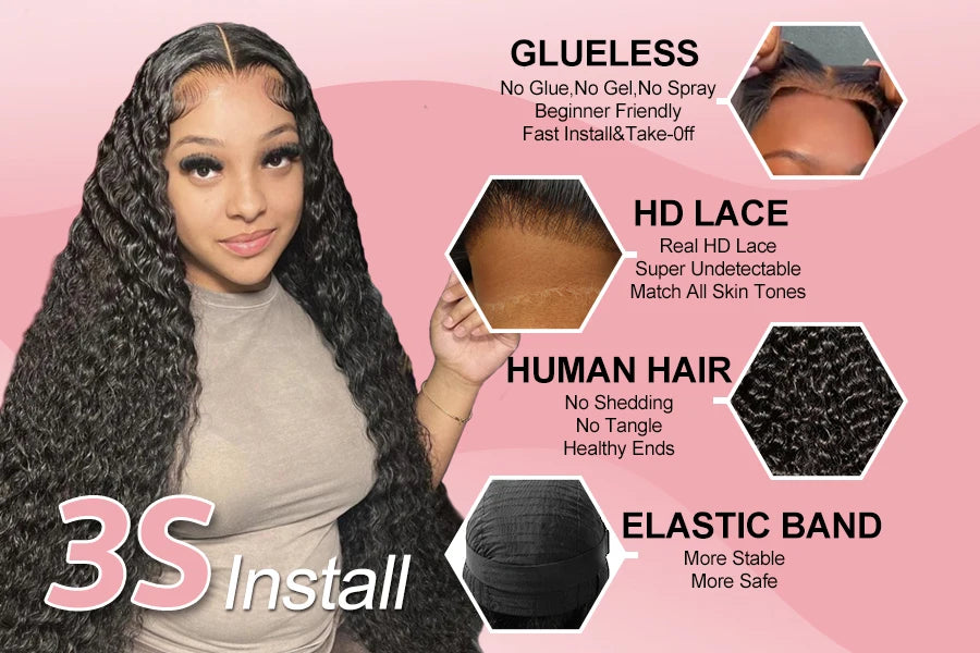 7x7 6x6 5x5 Glueless HD Lace Closure Wig Water Wave Wig Melt Skin Pre Plucked Curly Human Hair Wigs Ready to Wear Wigs For Woman