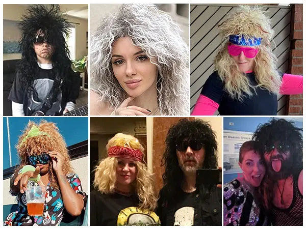 80s Rocker Synthetic Wigs for Men Mullet Wig Long Curly Hair Wig Kiss Wig Perfect for Halloween Cosplay DIY Themed Costume Party