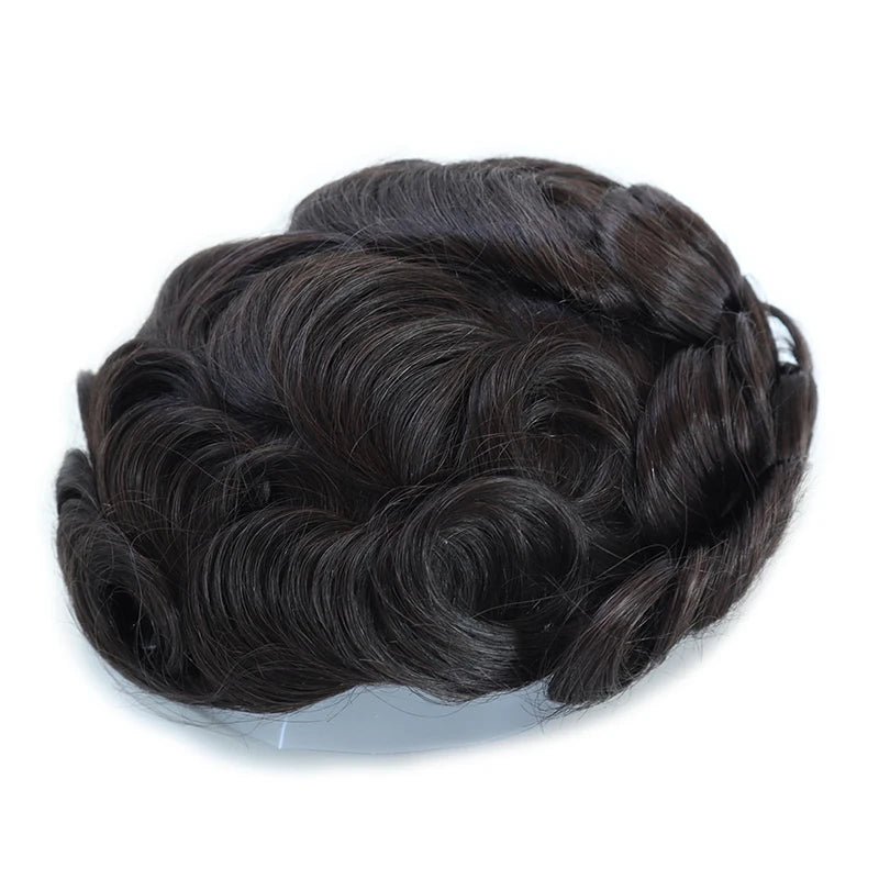 Water Curly Human Hair Wig for Men Thin Skin Male Toupee Human Hair Full PU 0.14cm Man's Wigs Capillary With Knots Natural Color