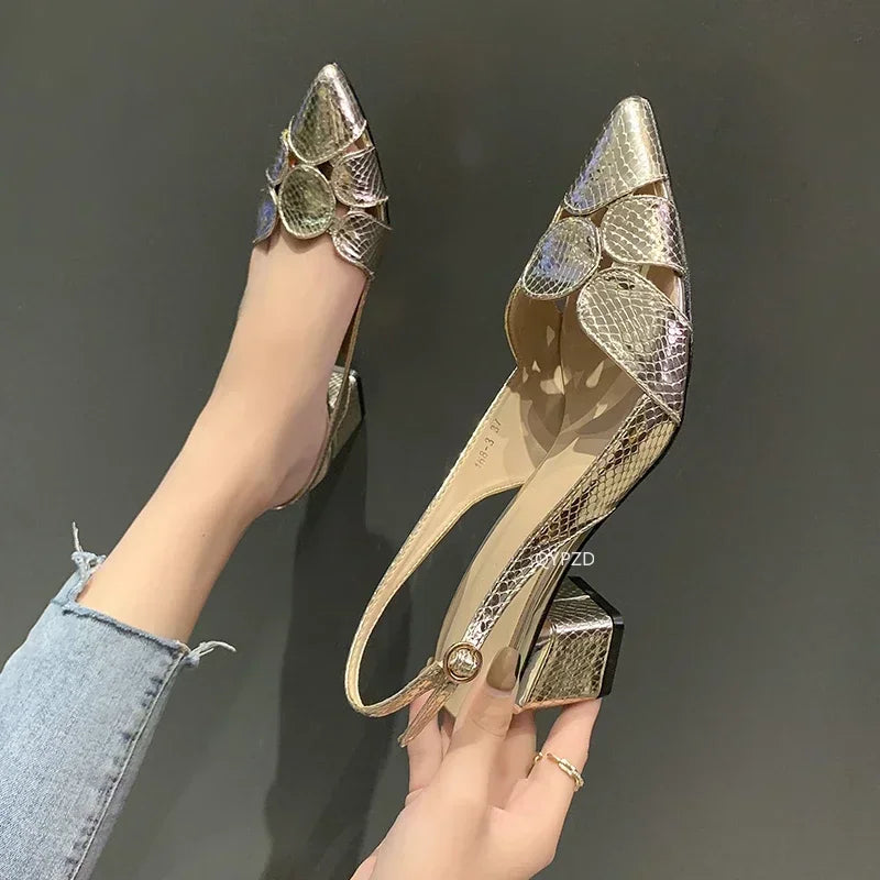 Elegant Woman Heeled Shoes New Fashion Shallow Women's Sandals Lady Pointe Toe Gold High Heels Female Wedding Bridal Sexy Sandal