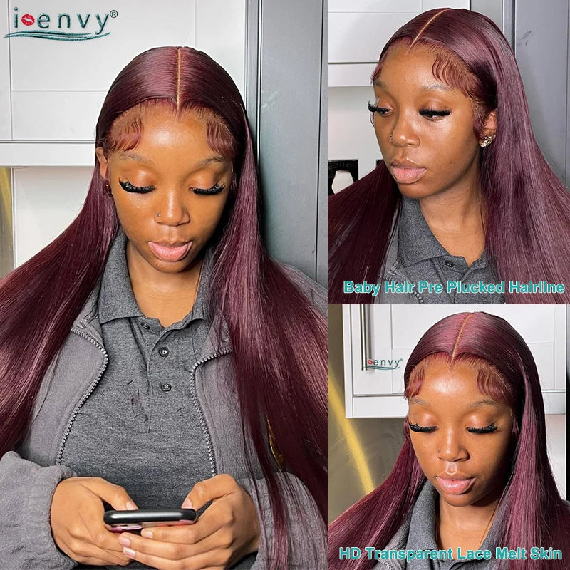 Red Burgundy Bye Bye Knots Wig Blonde Ginger Lace Front Wig 9X6 Glueless Wig Straight Human Hair Wigs Wear Go Pre-Cut Lace Wigs
