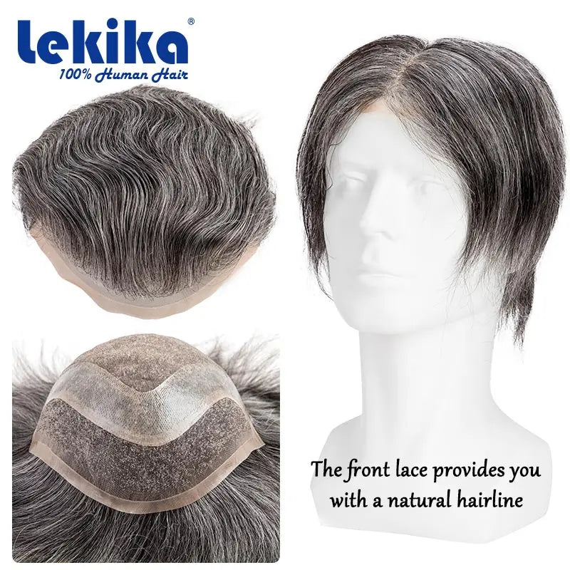 Men Wig Gray Hair Natural Haline Lace Front with Mono Top 6" Men's Capillary Prothesis Durable Toupee Men Wigs For Man
