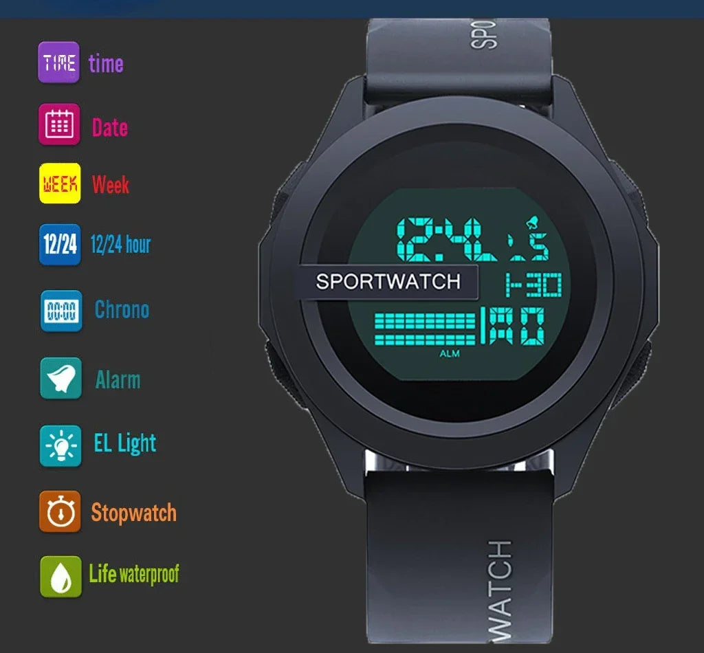 New Sport Watch for Man Digital Wristwatch Stopwatch Luminous Date Week Waterproof Men's  Clock Electronic Watch Relogio