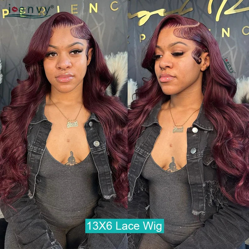 Burgundy Human Hair Wigs Pre Plucked Body Wave 13X4 Hd Lace Frontal Wig For Women Cherry Red Colored Curly Wig On Sale 30 34Inch