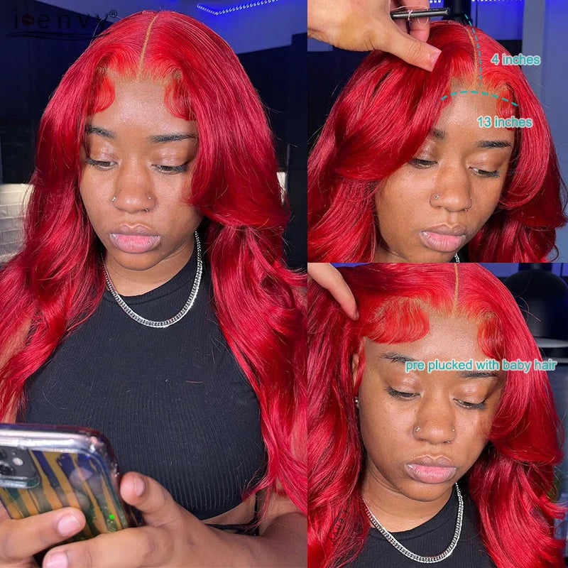 Burgundy Human Hair Wigs Pre Plucked Body Wave 13X4 Hd Lace Frontal Wig For Women Cherry Red Colored Curly Wig On Sale 30 34Inch