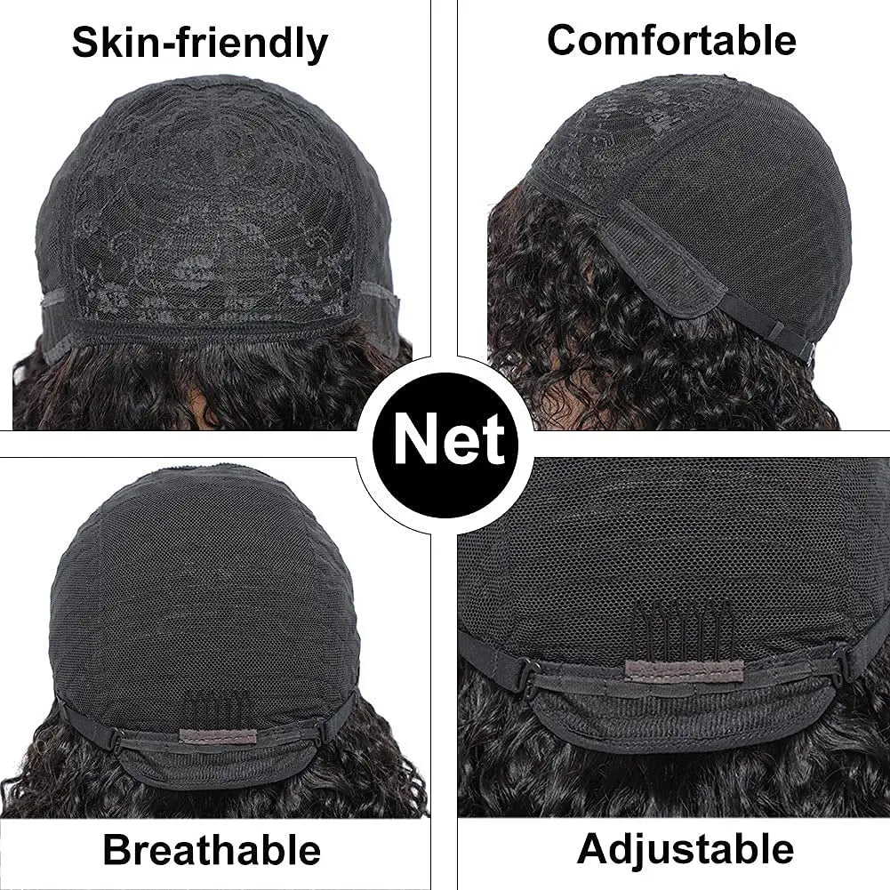 Water Wave Human Hair Wig With Bangs Indian Curly Hair Wigs Full Machine Made Human Hair Wig For Women