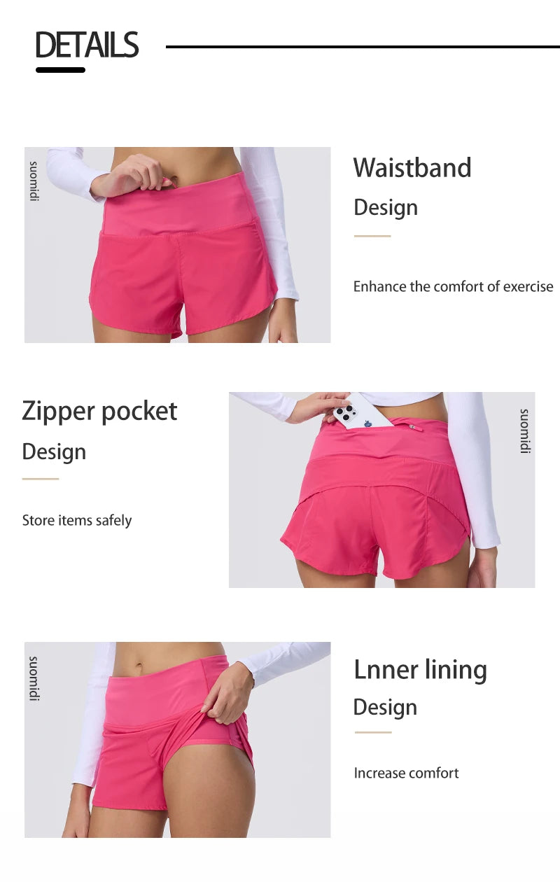 Summer Sports Yoga Wear Light-speed Dry Running Shorts Casual High-waisted Anti-walking Gym Sneakers Cycling Training Clothing