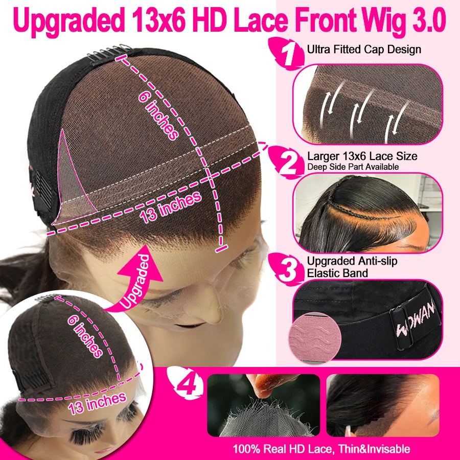 Burmese Curly 13X6 HD Lace Frontal Wigs 250% Real HD Lace Front Human Hair Wigs Deep Side Parting Brazilian Curly Wigs For Women