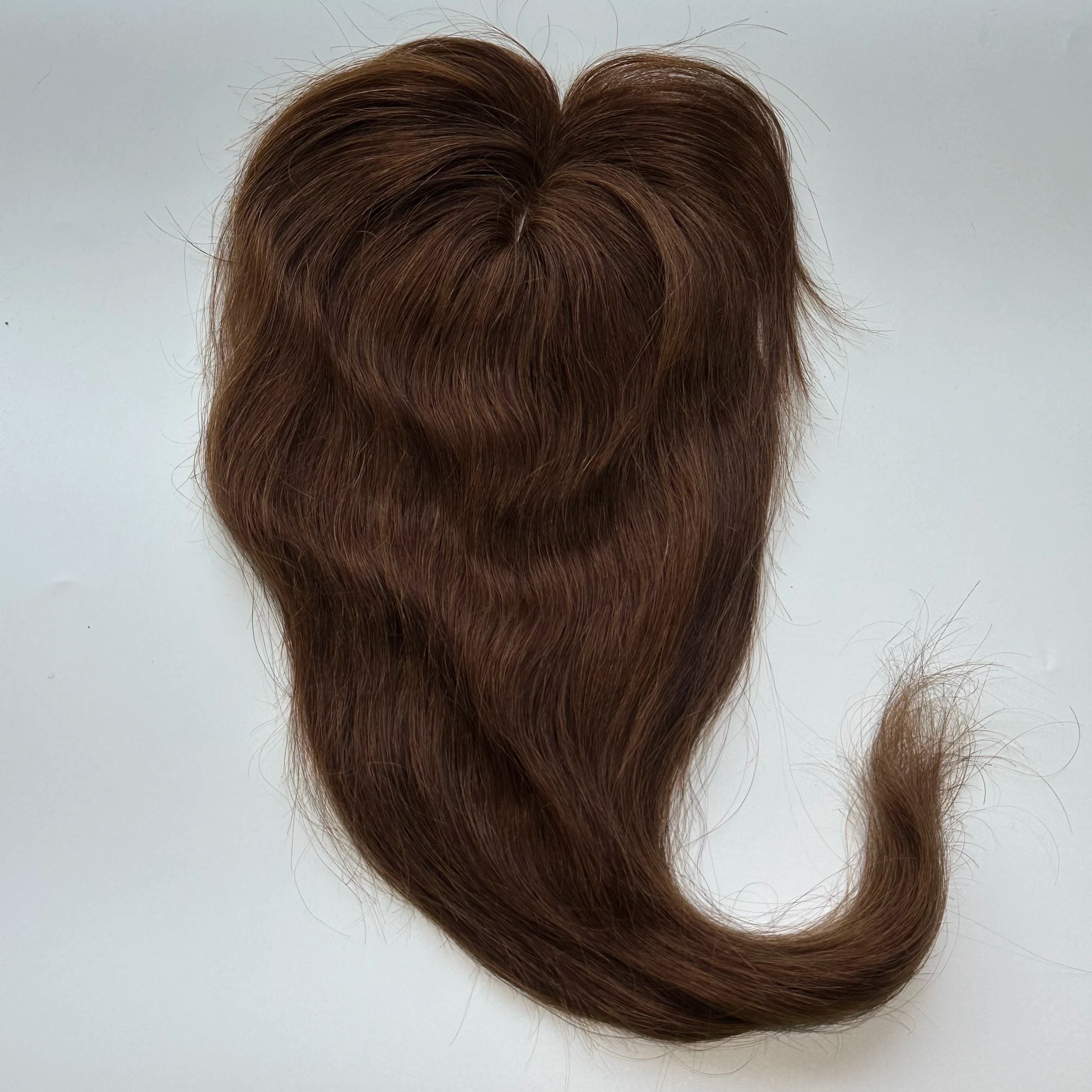 Human Hair Toppers Brown Natural Hair Wig For Women Clips In Hair Toppers 10'' Straight Hair Breathable Machine Made 7x11cm Base