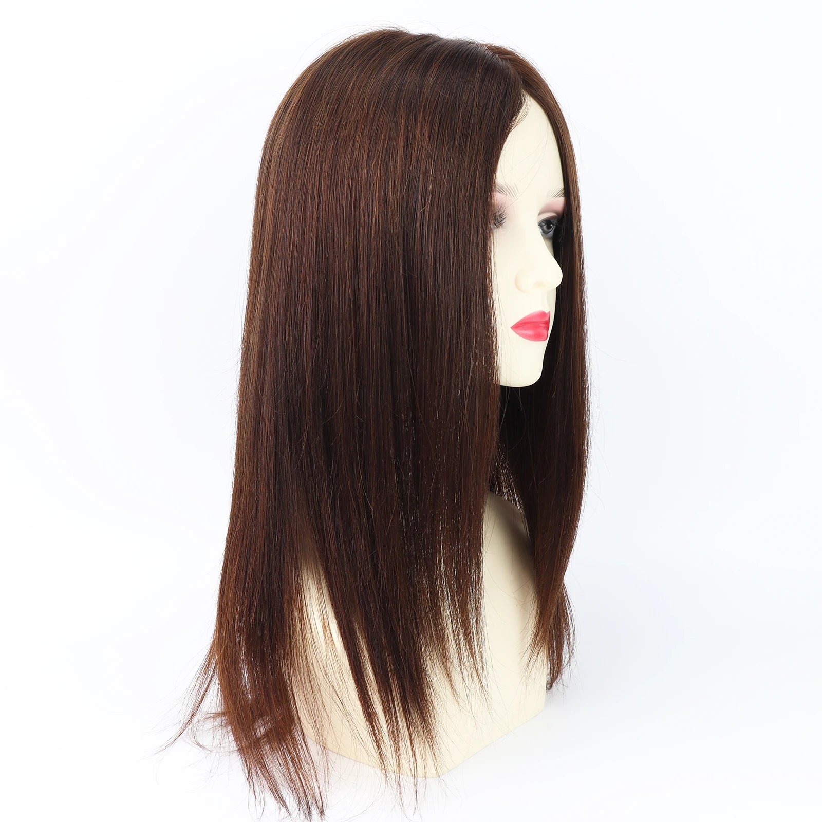 Layer Human Hair Wig for Women 6x6" Silk Base Wig with PU Around Medium Brown Hair Wig with Elastic Net Soft Breathable