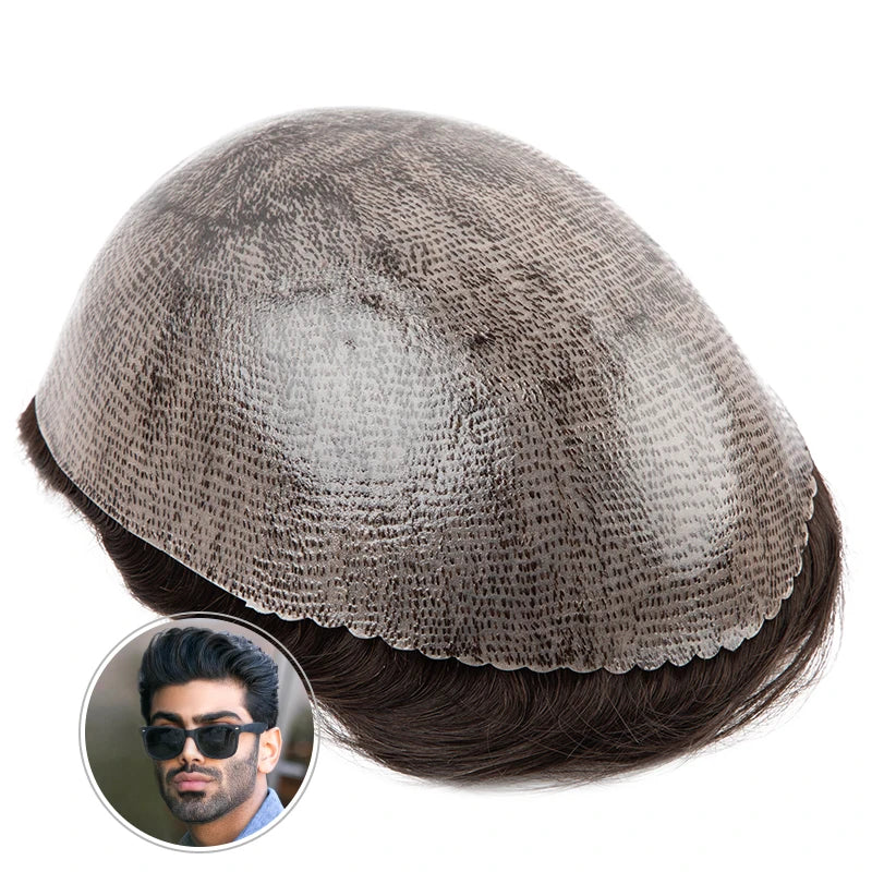 Water Curly Human Hair Wig for Men Thin Skin Male Toupee Human Hair Full PU 0.14cm Man's Wigs Capillary With Knots Natural Color