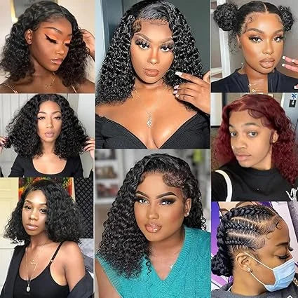 Short Curly Bob Wigs Human Hair 100% Water Wave Bob Wig Pre Plucked 13x4 Frontal Lace Front Human Hair Wigs For Women On Sale