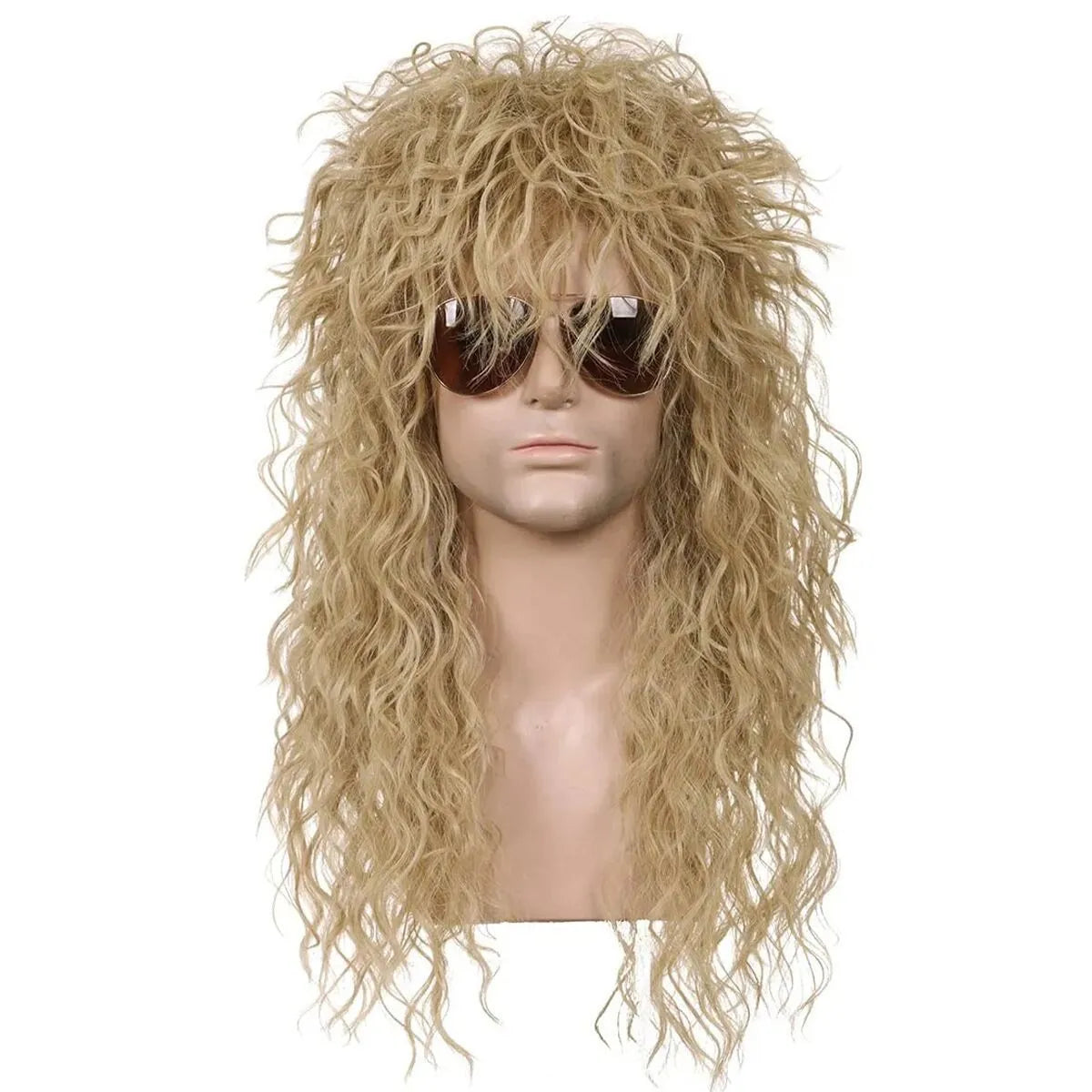 80s Rocker Synthetic Wigs for Men Mullet Wig Long Curly Hair Wig Kiss Wig Perfect for Halloween Cosplay DIY Themed Costume Party