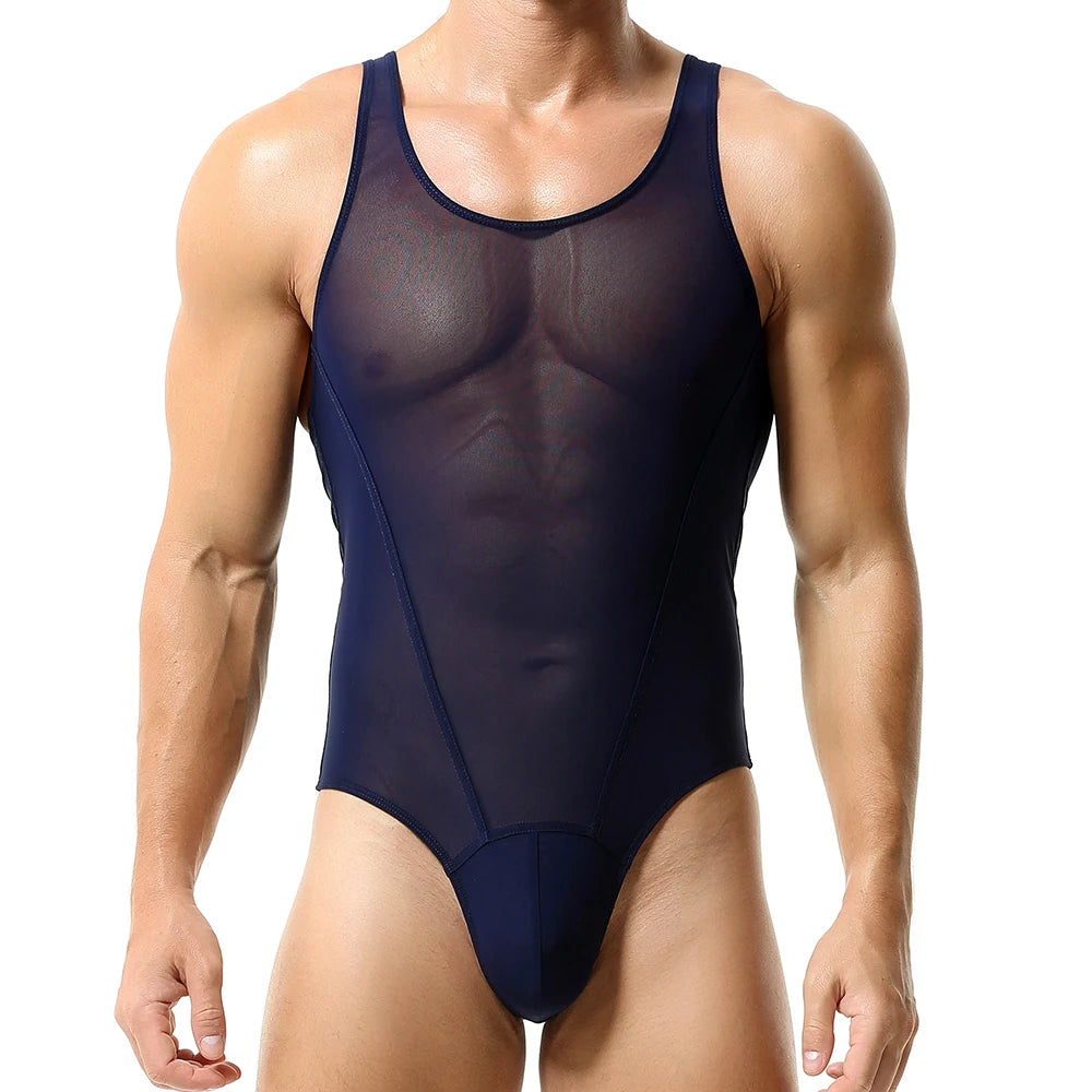 TAUWELL Mens Shapewear Singlets Sexy Underwear Fitness Sport Mesh Breathable Undershirts Men Bodysuit Thongs
