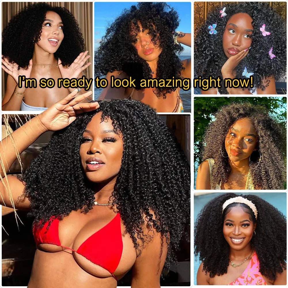 Half Wig Human Hair 200 Density Kinky Curly Half Wig 3 In 1 Seamless Flip Over Glueless Wigs Human Hair Curly Wig Headband Wig