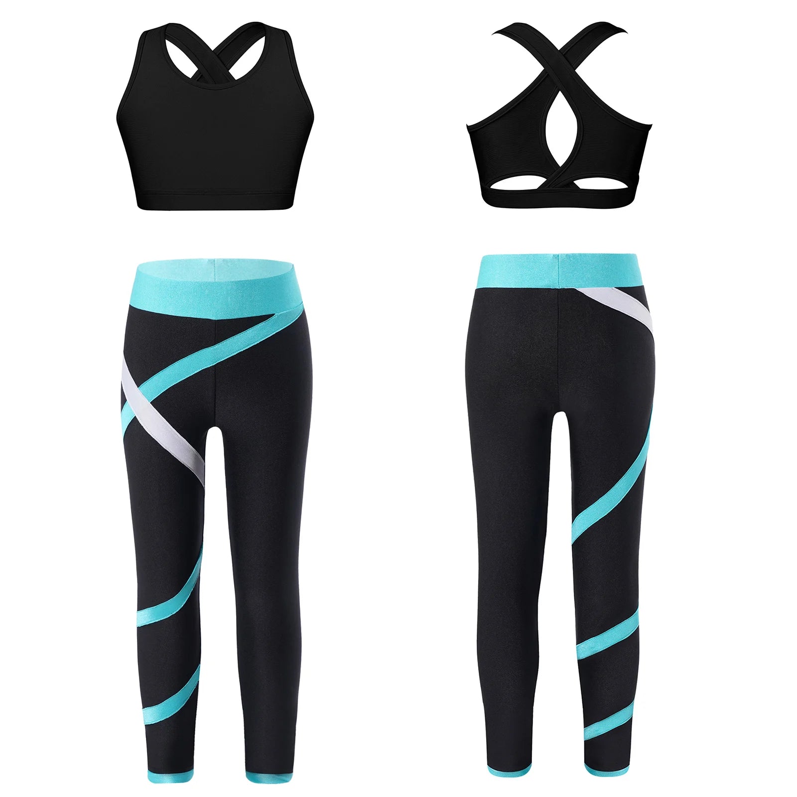 Sport Sets for Kids Girls Yoga Tracksuits Sleeveless U Neck Crop Top with Leggings Pants Set for Fitness Gym Workout Sportswear