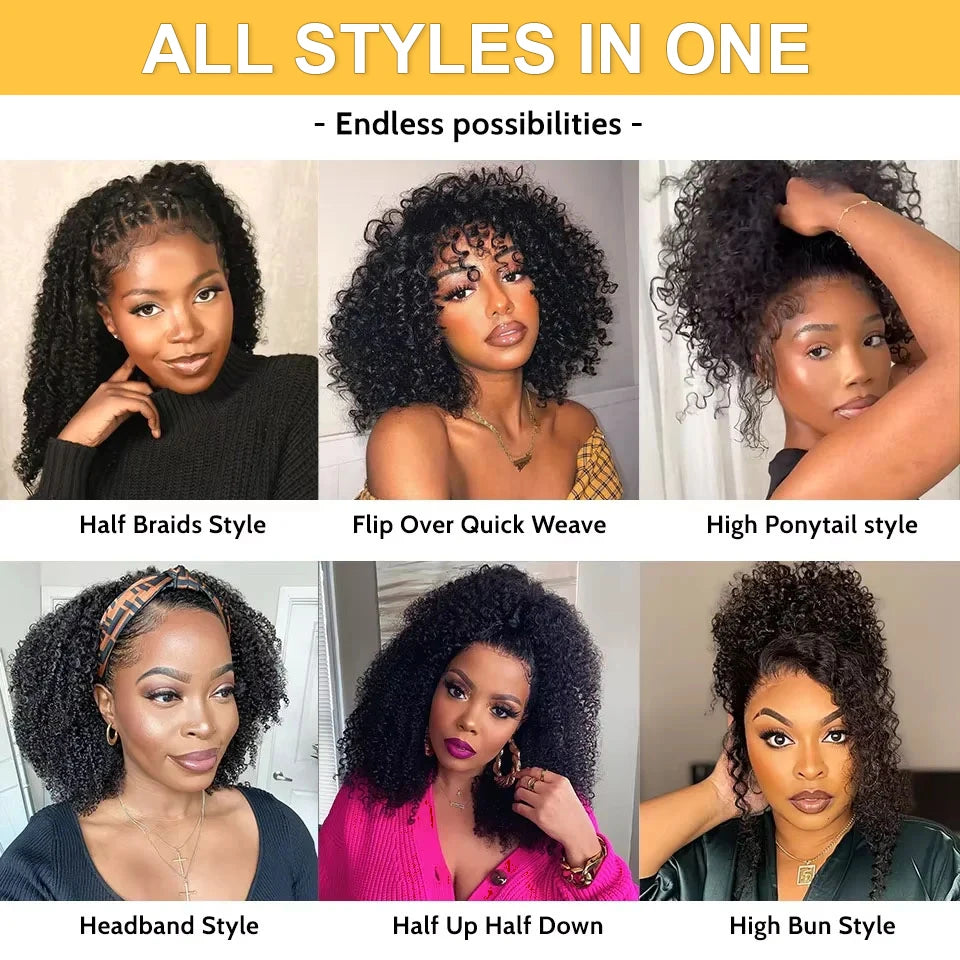 3 In 1 half wigs human hair Drawstring No lace wigs Half wig water wave human hair wig 100 human hair wigs for woman curly wigs