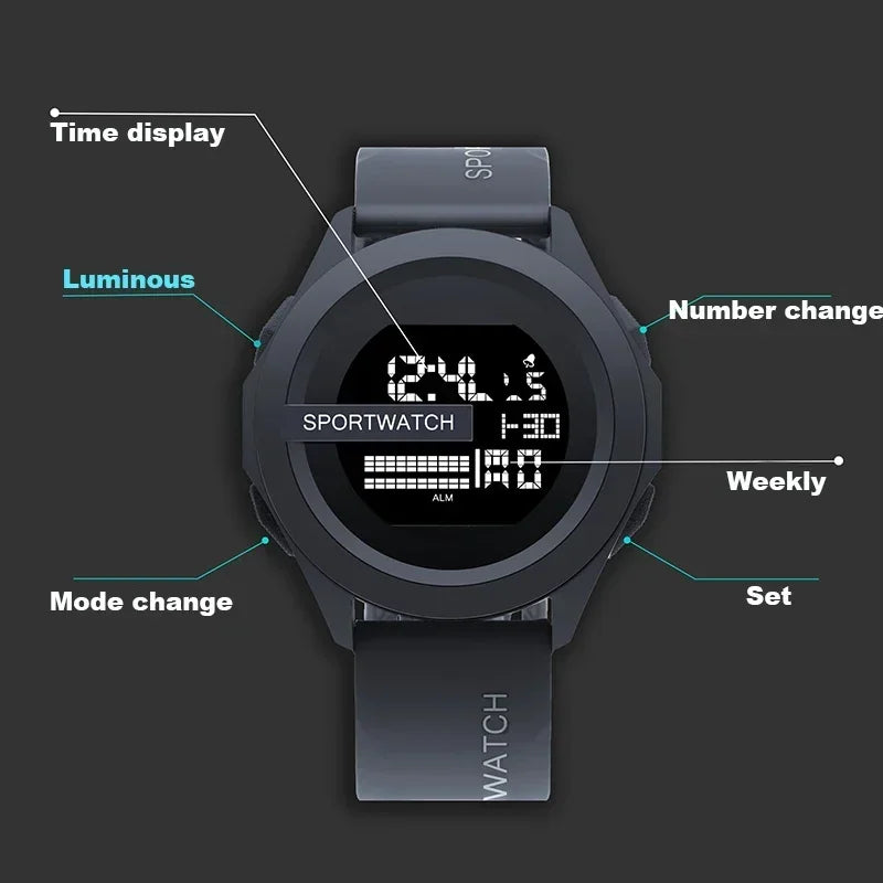 New Sport Watch for Man Digital Wristwatch Stopwatch Luminous Date Week Waterproof Men's  Clock Electronic Watch Relogio