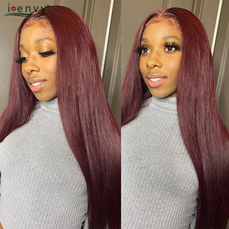 Red Burgundy Bye Bye Knots Wig Blonde Ginger Lace Front Wig 9X6 Glueless Wig Straight Human Hair Wigs Wear Go Pre-Cut Lace Wigs