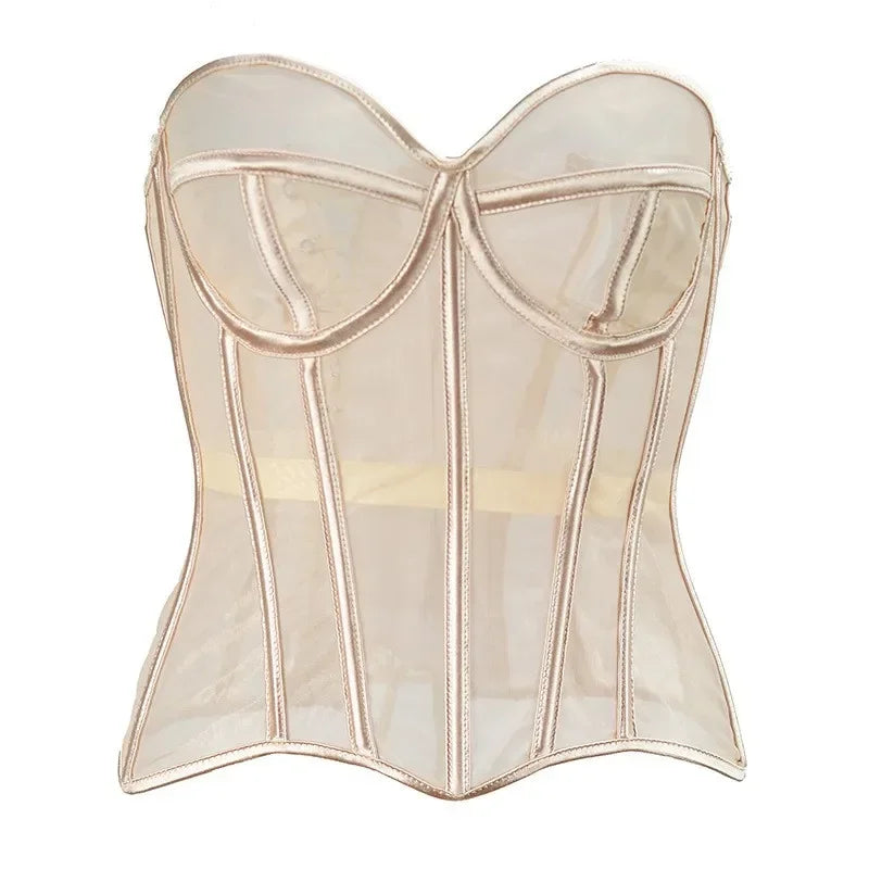 Sexy Thin Body Shaper Underwear Corset Waist Trainer Lingerie Lace Corsets Perspective Mesh Shapewear Women Fashion Clothes Faja
