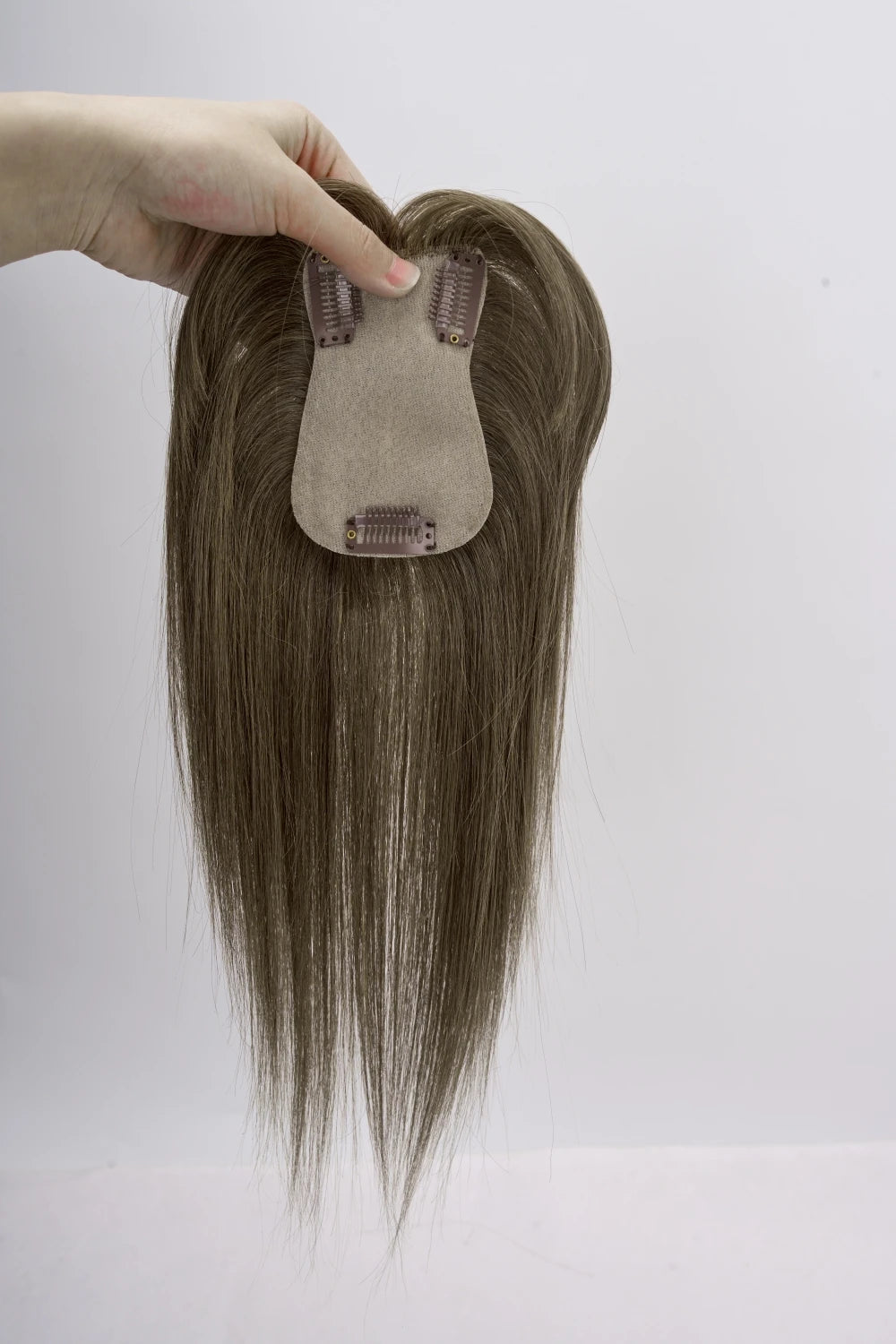 Human Hair Toppers Brown Natural Hair Wig For Women Clips In Hair Toppers 10'' Straight Hair Breathable Machine Made 7x11cm Base