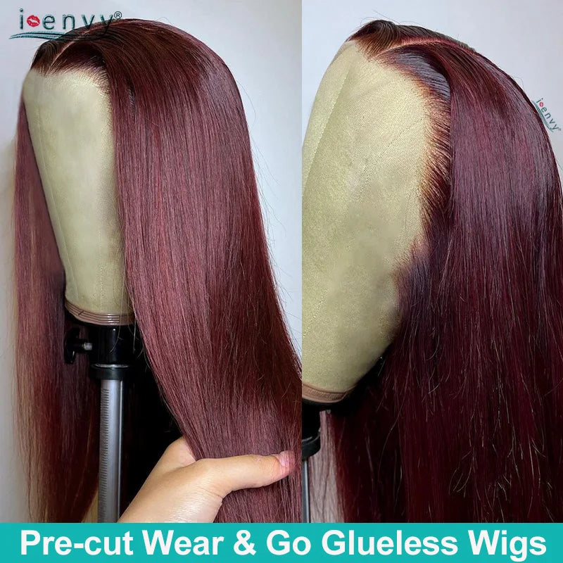 Red Burgundy Bye Bye Knots Wig Blonde Ginger Lace Front Wig 9X6 Glueless Wig Straight Human Hair Wigs Wear Go Pre-Cut Lace Wigs