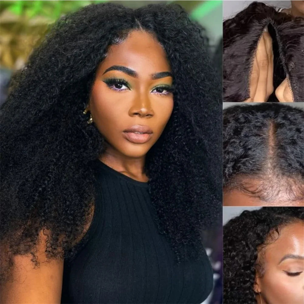 V Part Wig Human Hair No Leave Out Malaysian Afro Kinky Curly Human Hair Full Machine Made Wigs For Women 10-24 inch