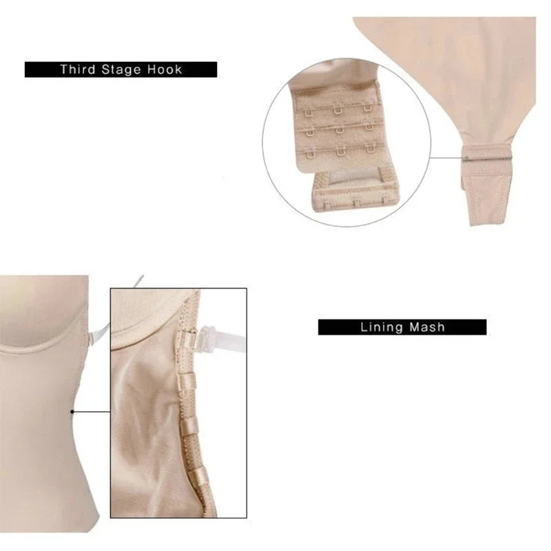 Invisible Shaper Bra Bodysuit Corset Backless Deep V-Neck U Plunge Thong Waist Trainer Clear Strap Padded Push Up Shapewear