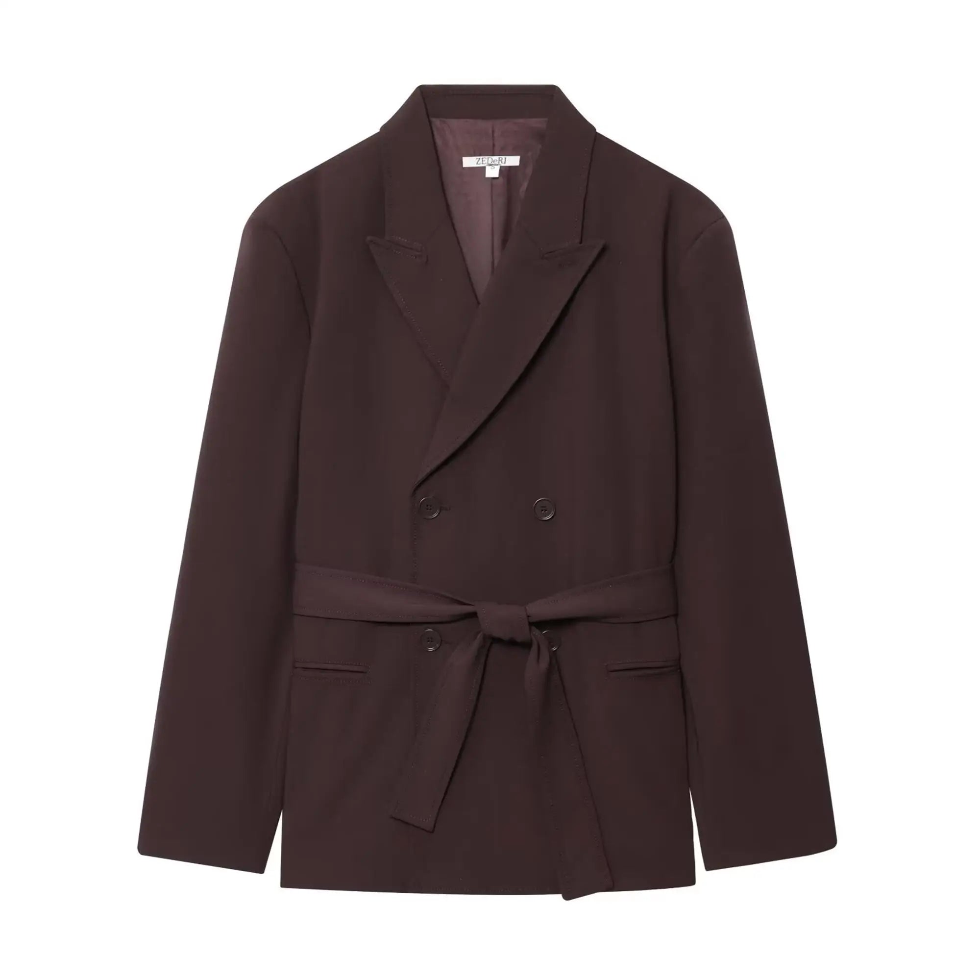 Fashion 2025 Autumn Women Blazer Coats With Belt Elegant Notched Double Breasted Causal Jackets Chic Loose Solid OL Outwear