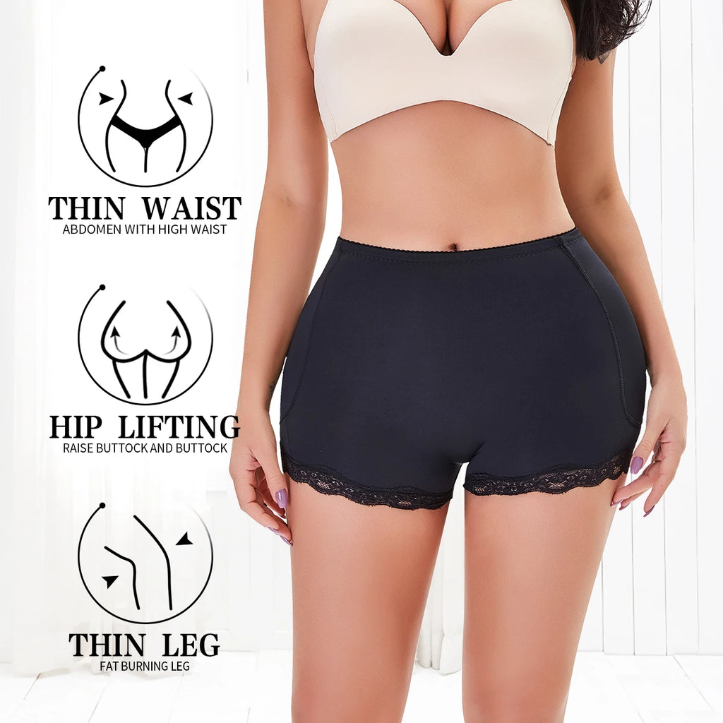 Women Padded Butt and Hip Shapewear Fake Ass Butt Pads Buttocks Panties with Lace Sexy Butt Push Up Panty Body Shaper Shorts