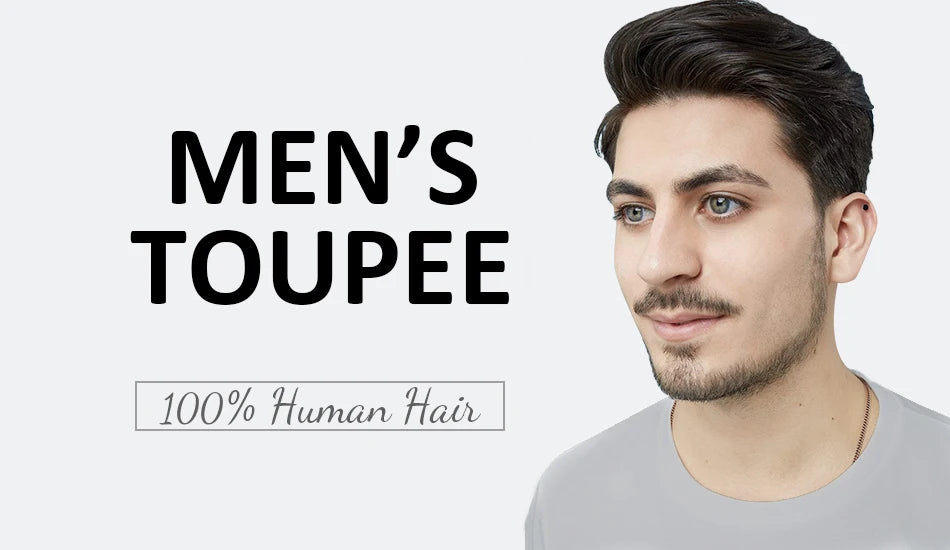 Water Curly Human Hair Wig for Men Thin Skin Male Toupee Human Hair Full PU 0.14cm Man's Wigs Capillary With Knots Natural Color
