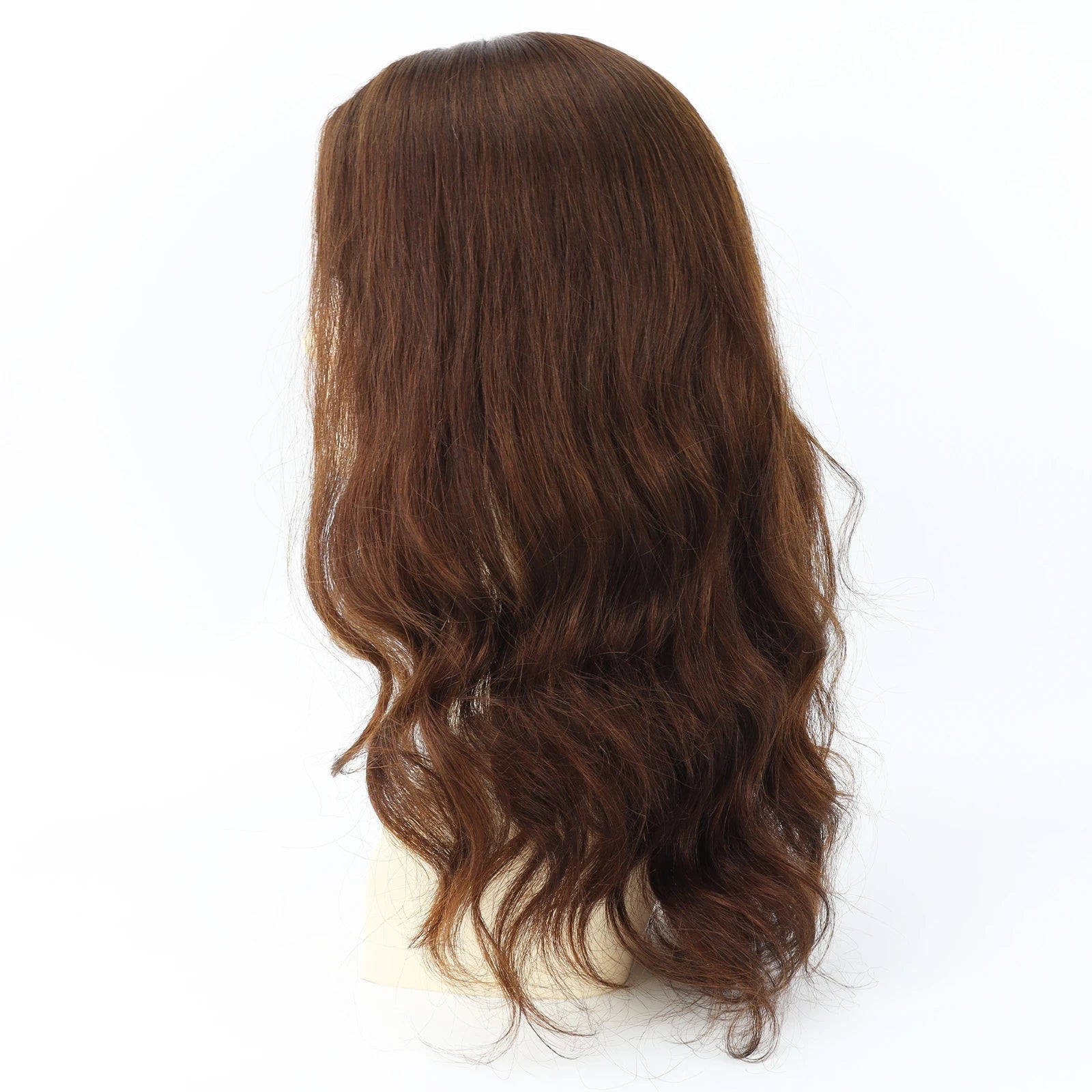 Natural Wave Human Hair Wig Medium Brown Real Virgin European Human Hair Wig for Women 6x6" Silk Base with PU Front