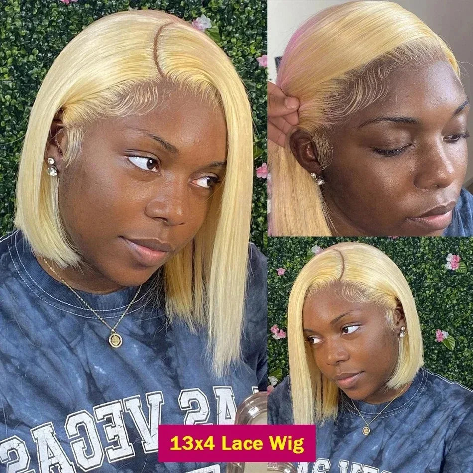 613 Blonde Bob Wig Human Hair 200% Density Straight Bob Wig Human Hair 13x4 HD Lace Frontal Wigs 100% Real Brazilian Human Hair