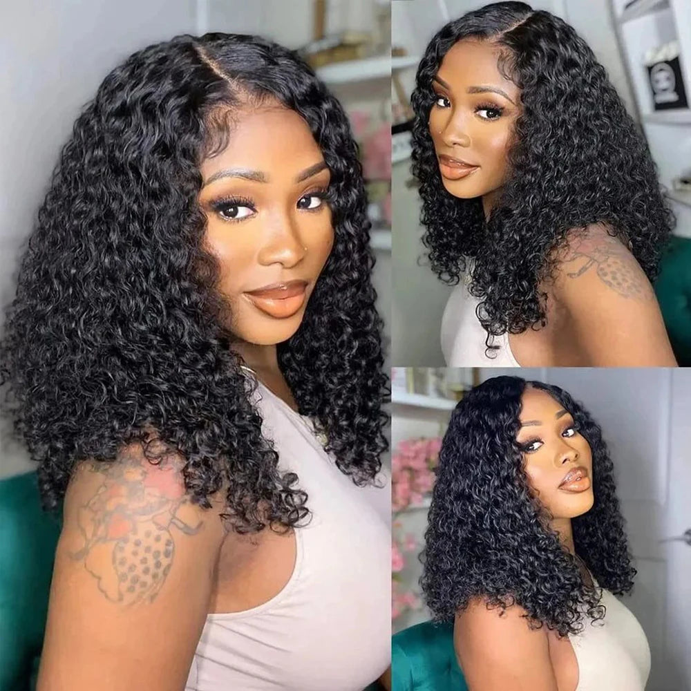 4x4 Glueless Wig Human Hair Ready To Wear 16 Inch Bob Wig Human Hair  Brazilian Glueless Wigs Human Hair Water Wave Glueless Wig