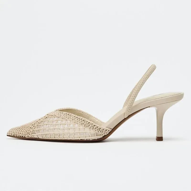 Elegant Mesh Woven High Heels for Women Sexy Pointed Toe Back Strap Breathable Summer Sandals Luxury Banquet Evening Dress Heels