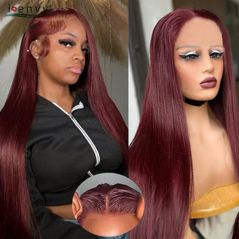Red Burgundy Bye Bye Knots Wig Blonde Ginger Lace Front Wig 9X6 Glueless Wig Straight Human Hair Wigs Wear Go Pre-Cut Lace Wigs