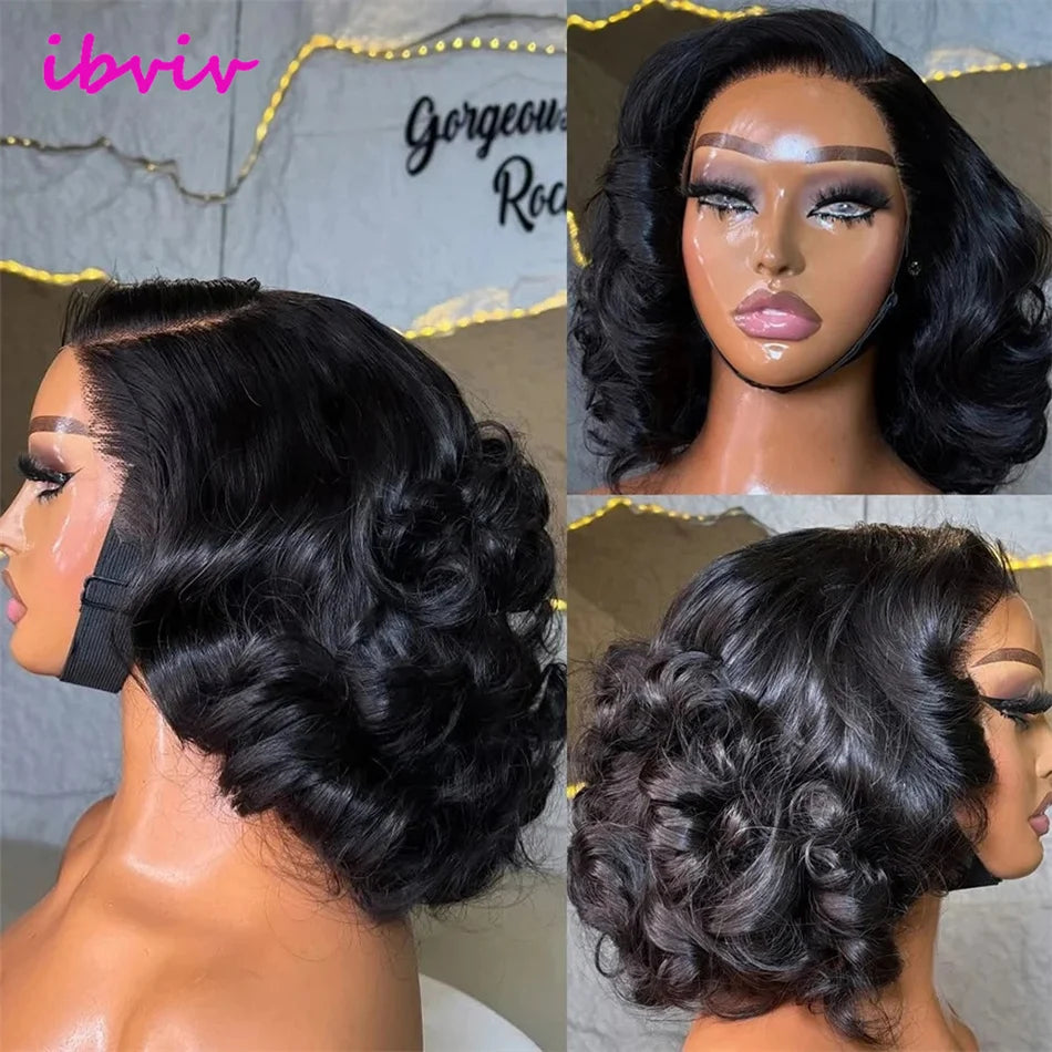 Super Double Drawn Glueless Wig 100% Human Hair Ready To Go 12inch Loose Deep 250% High Density 13x4 Transparent Lace Front Wigs