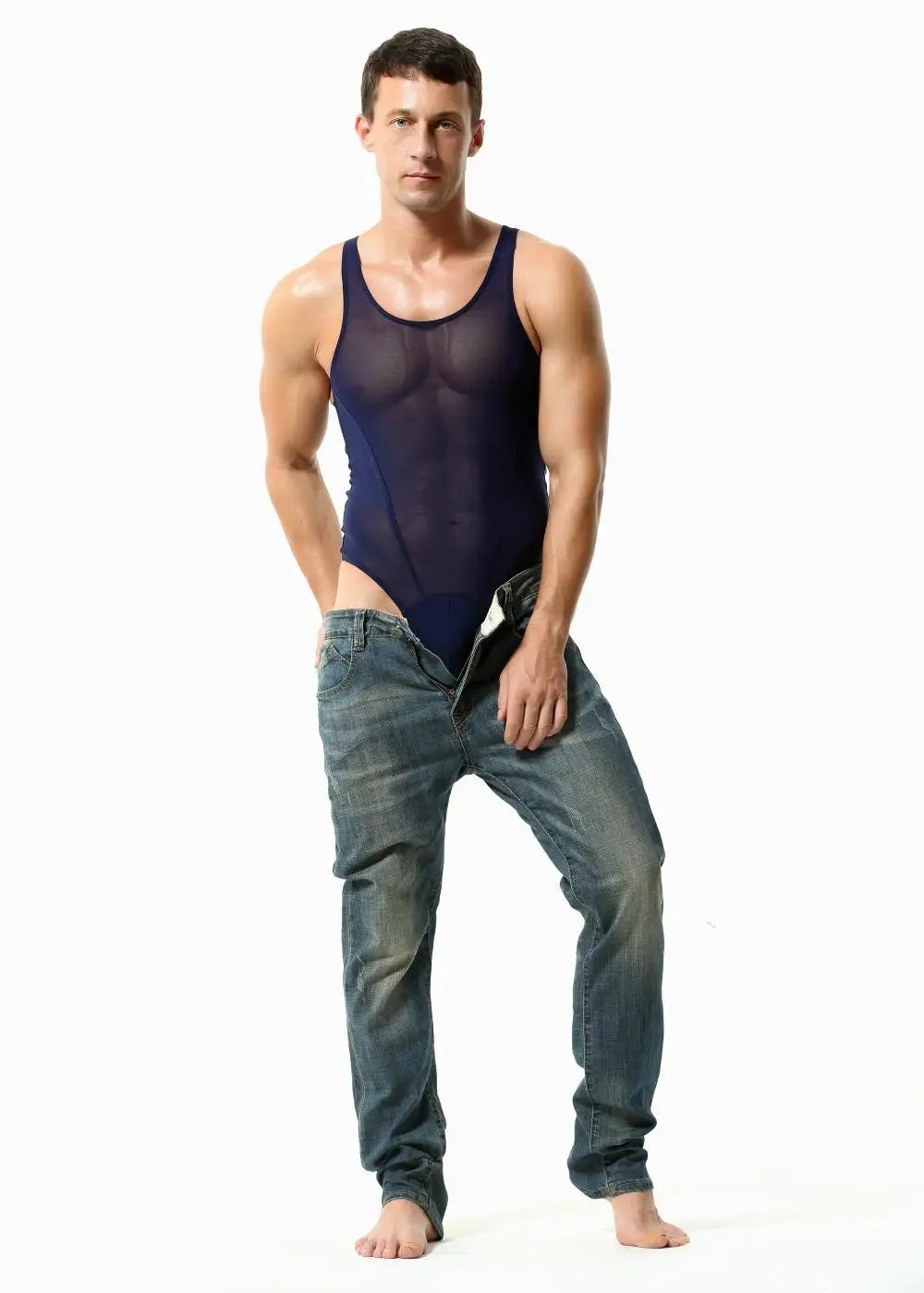 TAUWELL Mens Shapewear Singlets Sexy Underwear Fitness Sport Mesh Breathable Undershirts Men Bodysuit Thongs