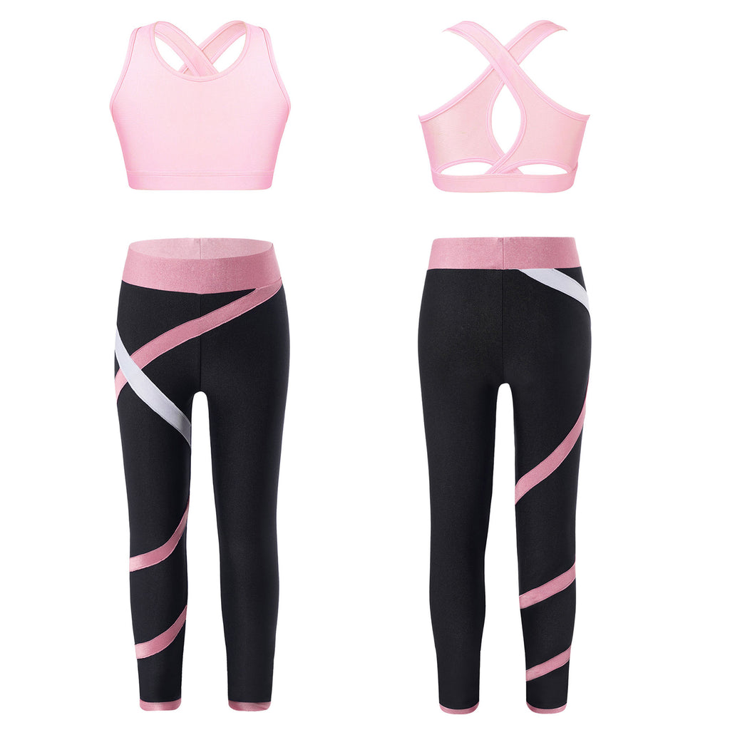 Sport Sets for Kids Girls Yoga Tracksuits Sleeveless U Neck Crop Top with Leggings Pants Set for Fitness Gym Workout Sportswear