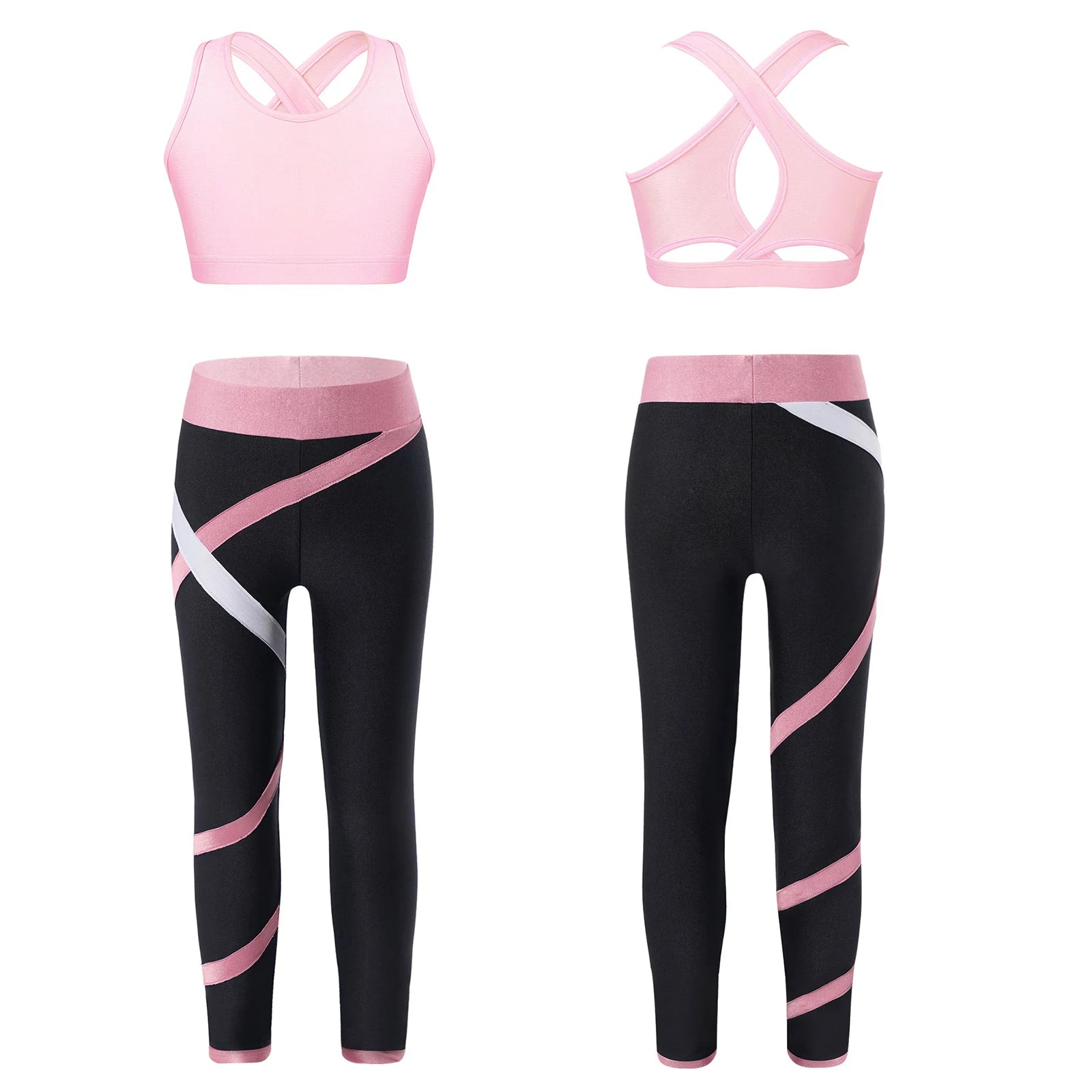 Sport Sets for Kids Girls Yoga Tracksuits Sleeveless U Neck Crop Top with Leggings Pants Set for Fitness Gym Workout Sportswear