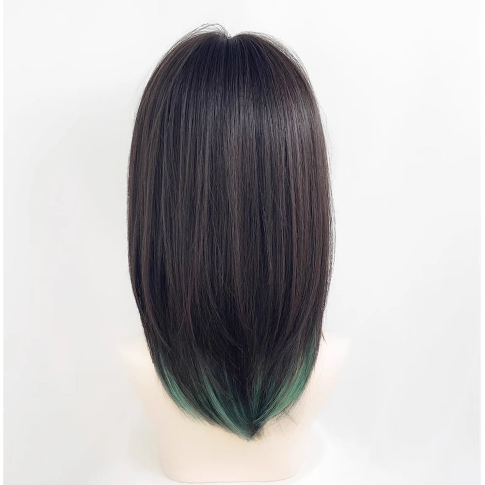 Short Mullet Head Wigs with Bangs Synthetic Straight Anime Men Black Gray Green Hair Wig for Daily Party Cosplay