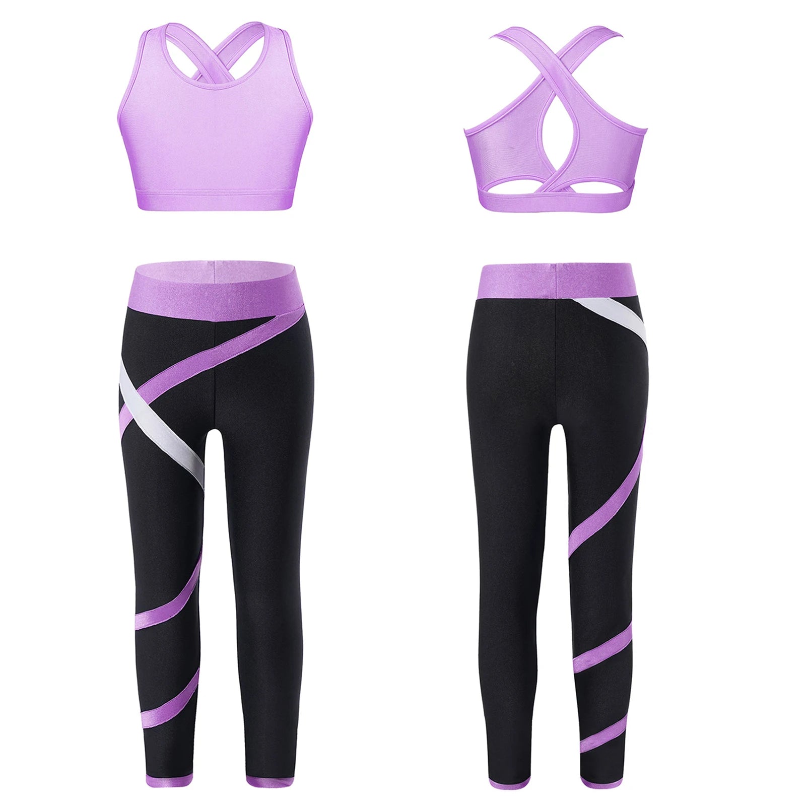 Sport Sets for Kids Girls Yoga Tracksuits Sleeveless U Neck Crop Top with Leggings Pants Set for Fitness Gym Workout Sportswear